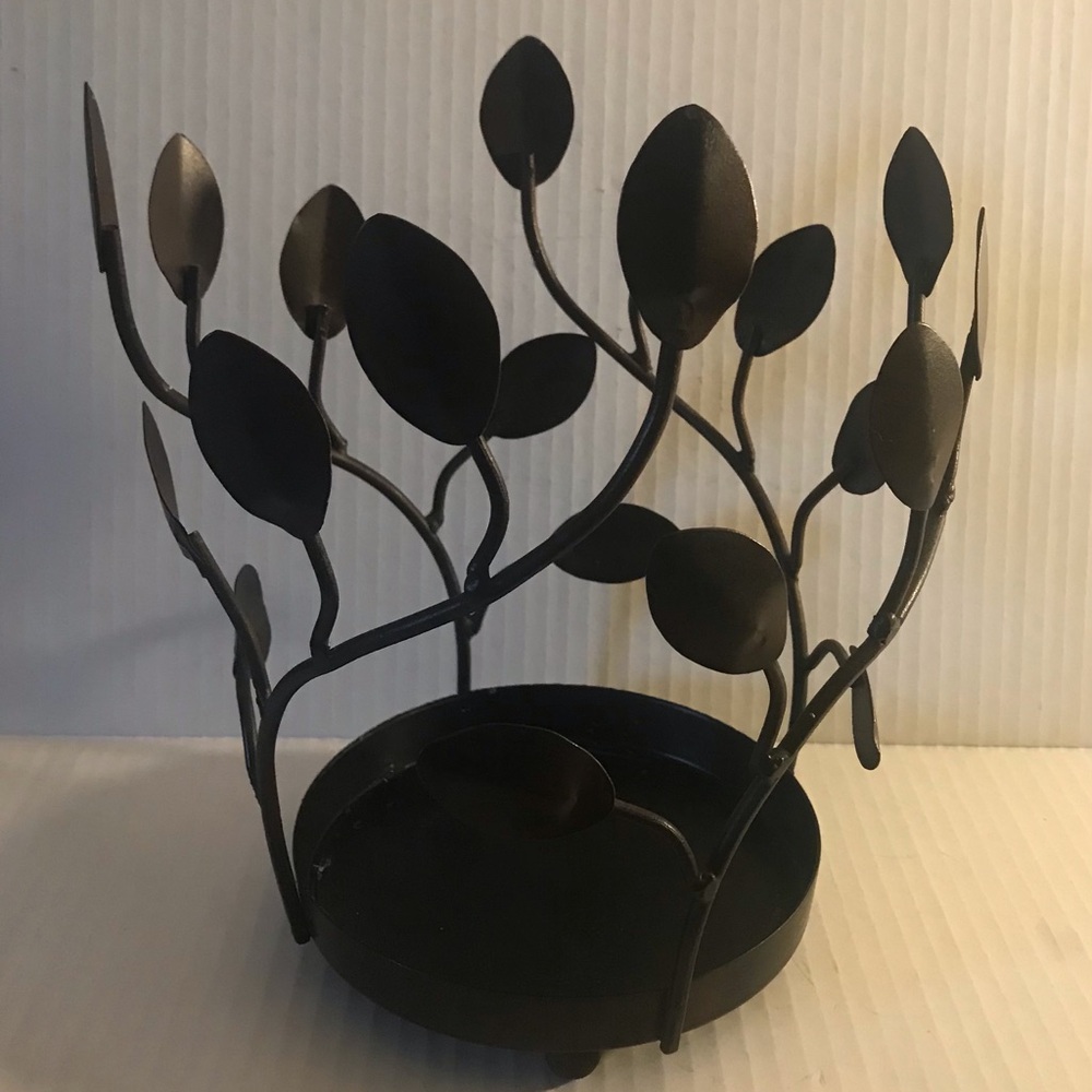 Brown Metal Leaf large pillar Candle Holder Home Decor